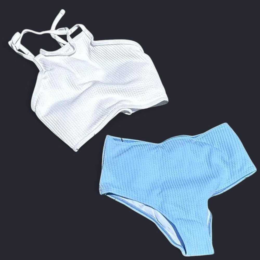 Stylish White and Blue Bikini Set